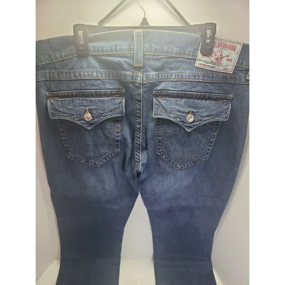 True Religion‎ Ricky Jeans Mens 38x32 Distress Blue Straight Leg Flap Pocket